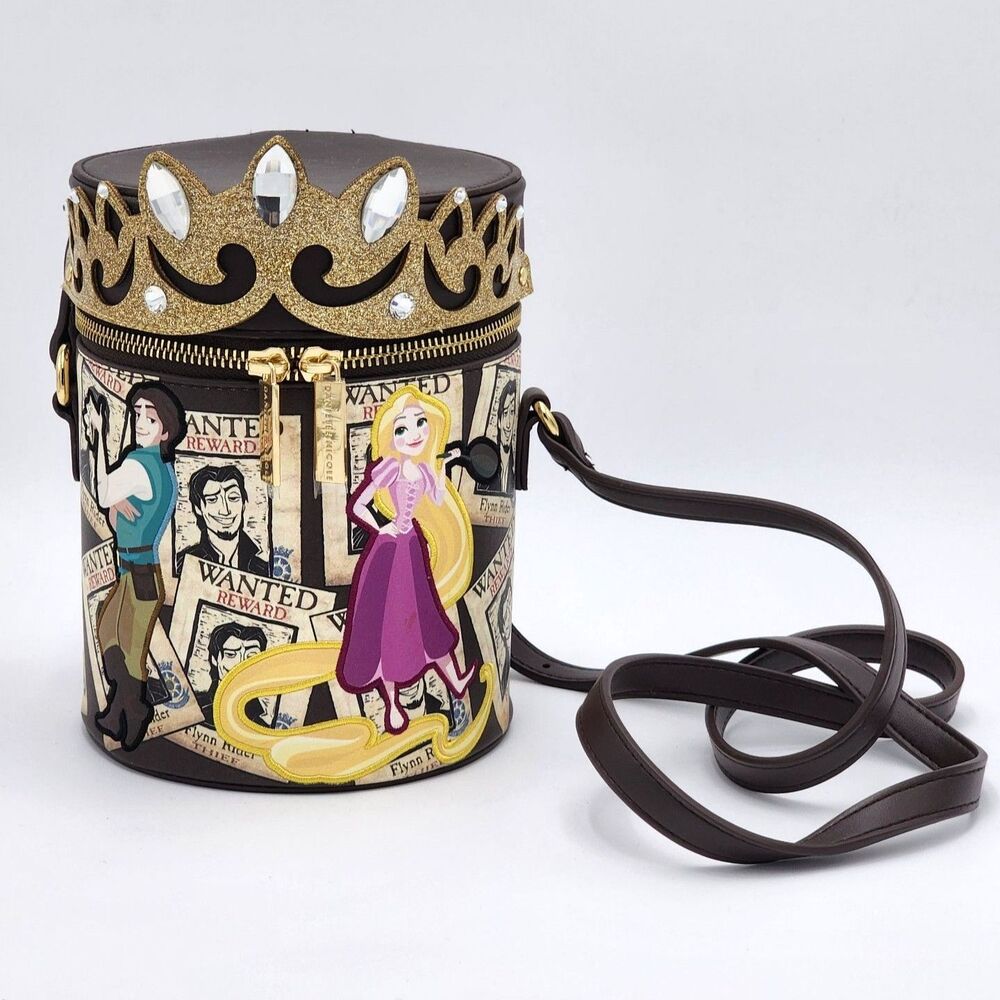 Danielle Nicole Disney Tangled Rapunzel Flynn Wanted Poster Crown Crossbody Bag